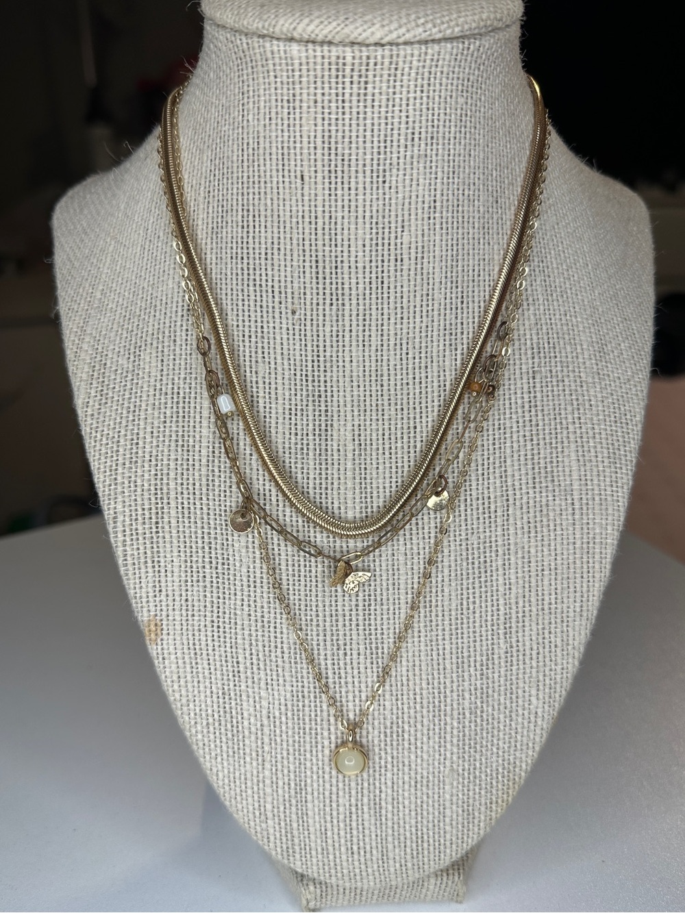 Layered Gold and Brown Bead Necklace Set